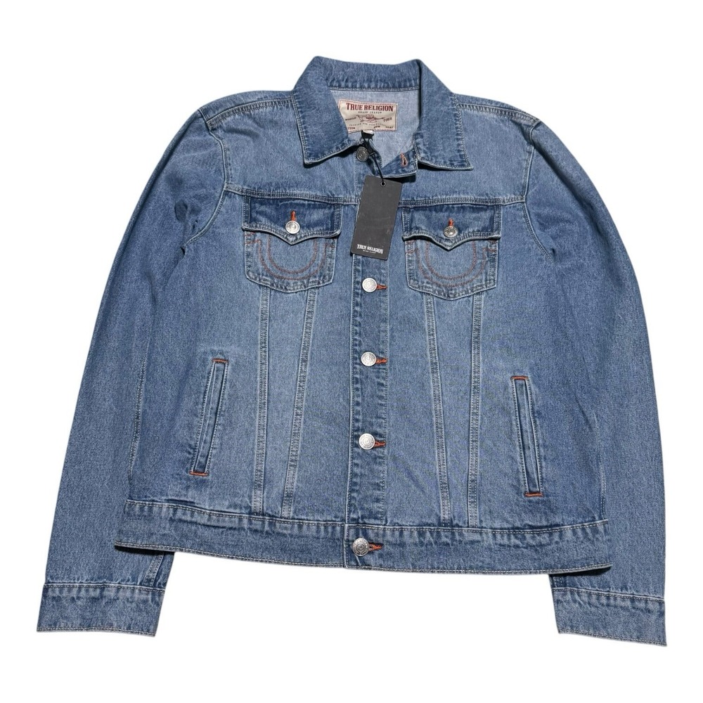 NWT‎ True Religion Jesse SN Light Wash Jean Trucker Jacket Adult Large